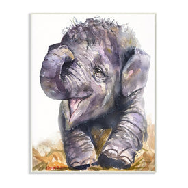 Baby Elephant Yawning Adorable Safari Animal Portrait 19" x 13" Wall Plaque Wall Art