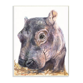 Baby Hippo Portrait Adorable Gray Safari Animal 15" x 10" Wall Plaque Wall Art