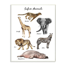 Safari Animal Chart Playful Watercolor Illustrations 19" x 13" Wall Plaque Wall Art