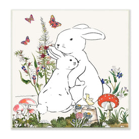 Rabbit Hugs in Spring Meadow Butterfly Garden 12" x 12" Wall Plaque Wall Art