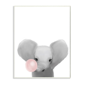 Baby Elephant with Pink Bubble Gum Safari Animal 19" x 13" Wall Plaque Wall Art