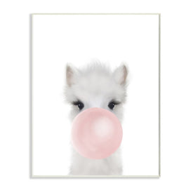 Baby Woodland Alpaca with Pink Bubble Gum 19" x 13" Wall Plaque Wall Art