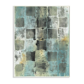 Checker Block Pattern Abstraction Over Blue Green 15" x 10" Wall Plaque Wall Art