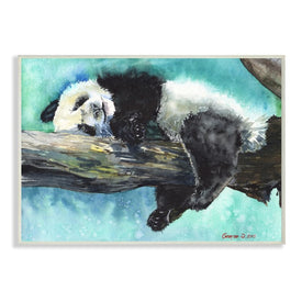 Sleepy Baby Panda in Tree Over Vibrant Blue 15" x 10" Wall Plaque Wall Art