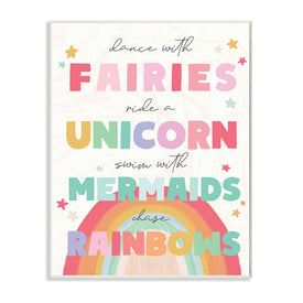 Fairies Unicorns Mermaids and Rainbows Whimsical Design 15" x 10" Wall Plaque Wall Art