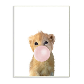 Baby Lion with Pink Bubble Gum Jungle Animal 15" x 10" Wall Plaque Wall Art
