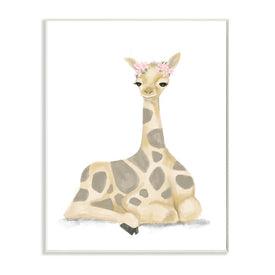 Floral Crown Baby Giraffe Soft Animal Illustration 19" x 13" Wall Plaque Wall Art