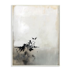 Minimal Neutral Abstract Painting Black Splatter 19" x 13" Wall Plaque Wall Art