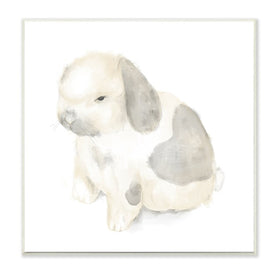 Adorable Baby Bunny Soft Gray Beige Illustration 12" x 12" Wall Plaque Wall Art
