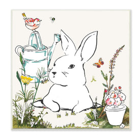 Curious Bunny Rabbit Butterfly Garden Florals 12" x 12" Wall Plaque Wall Art