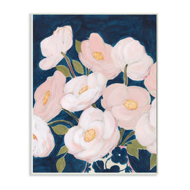 Spring Florals Pink Petals Over Deep Blue 15" x 10" Wall Plaque Wall Art