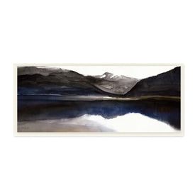Lakeside Mountain Range Reflection Watercolor Black Blue 17" x 7" Wall Plaque Wall Art