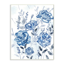 Blue Rose Garden Abstract Toile Florals 19" x 13" Wall Plaque Wall Art