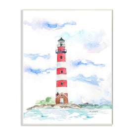 Red Stripe Lighthouse Soft Coastal Landscape 19" x 13" Wall Plaque Wall Art