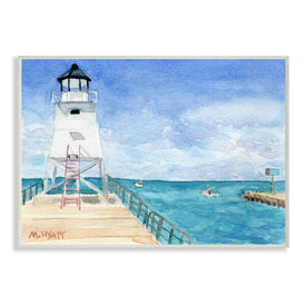 Boardwalk Leading to Lighthouse Seaside Landscape 15" x 10" Wall Plaque Wall Art