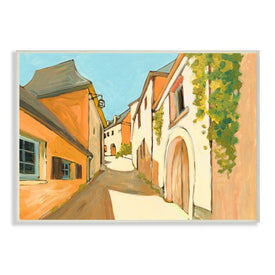 Shadows Between Buildings European Country Road 19" x 13" Wall Plaque Wall Art