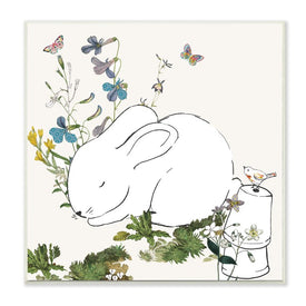 Sleeping Bunny Rabbit Soft Butterfly Garden 12" x 12" Wall Plaque Wall Art
