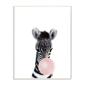 Baby Zebra with Pink Bubble Gum Safari Animal 19" x 13" Wall Plaque Wall Art