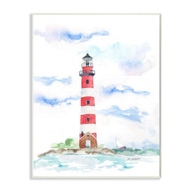 Red Stripe Lighthouse Soft Coastal Landscape 15" x 10" Wall Plaque Wall Art