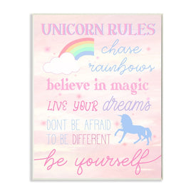 Unicorn Rules Happiness Rainbow Pink Sky 15" x 10" Wall Plaque Wall Art