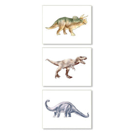 Prehistoric Dinosaurs Walking Fun Watercolor Reptiles 15" x 10" Wall Plaque Wall Art Three-Piece Set