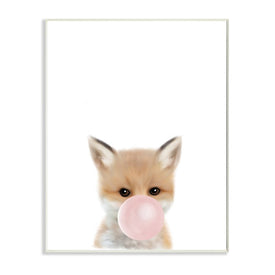 Baby Red Fox with Pink Bubble Gum Woodland Animal 19" x 13" Wall Plaque Wall Art