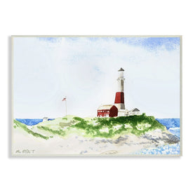 Red Striped Lighthouse on Coastal Cliff 19" x 13" Wall Plaque Wall Art