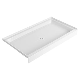 Shower Floor Cascade Single Threshold White 60 x 34 Inch Molded Stone Integral Molded Drain with Plastic Strainer