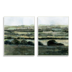 Deep Green Countryside Hills Abstract Landscape 15" x 10" Wall Plaque Wall Art Two-Piece Set