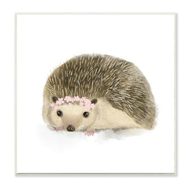 Cute Floral Crown Hedgehog Nursery Woodland Animal 12" x 12" Wall Plaque Wall Art