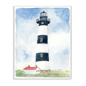 Black Striped Lighthouse with Quaint Cabin 19" x 13" Wall Plaque Wall Art