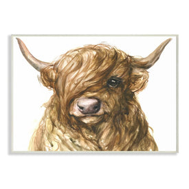 Curly Hair Highland Cow Baby Cattle Portrait 19" x 13" Wall Plaque Wall Art