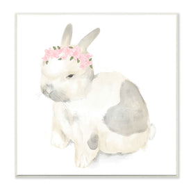 Sleepy Floral Crown Bunny Illustration Nursery Animal 12" x 12" Wall Plaque Wall Art
