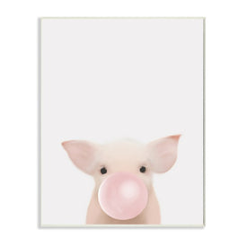 Baby Farm Piglet with Pink Bubble Gum 15" x 10" Wall Plaque Wall Art