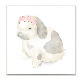 Floral Crown Baby Bunny Soft Animal Illustration 12" x 12" Wall Plaque Wall Art