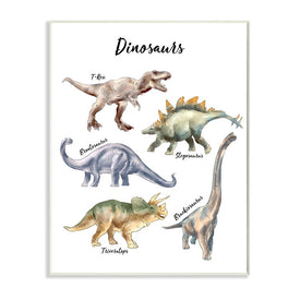 Fun Dinosaur Chart Playful Watercolor Illustration 19" x 13" Wall Plaque Wall Art