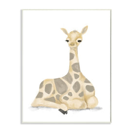 Baby Giraffe Resting Soft Yellow Brown Illustration 19" x 13" Wall Plaque Wall Art