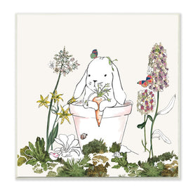 Bunny in Flower Pot Lilac Florals Blooming 12" x 12" Wall Plaque Wall Art