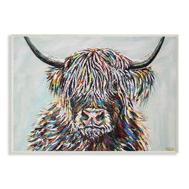 Country Cattle Wooly Highland Portrait Rainbow Hair 19" x 13" Wall Plaque Wall Art