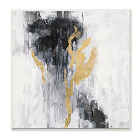 Modern Rain Abstraction Black Gold Distressed Detail 12" x 12" Wall Plaque Wall Art