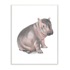Sitting Baby Hippo Soft Pink Gray Illustration 19" x 13" Wall Plaque Wall Art