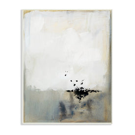 Neutral Beige Abstract Painting Black Ink Splatter 15" x 10" Wall Plaque Wall Art