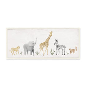 Adorable Jungle Animals Wildlife Illustration Elephant Giraffe 17" x 7" Wall Plaque Wall Art