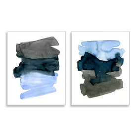 Energetic Blue Brush Strokes Abstract Ombre 15" x 10" Wall Plaque Wall Art Two-Piece Set