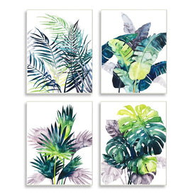 Various Tropical Palm Fans Green Blue Plants 15" x 10" Wall Plaque Wall Art Four-Piece Set