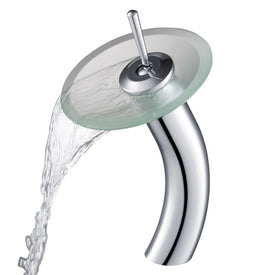 Tall Waterfall Bathroom Faucet for Vessel Sink with Frosted Glass Disk