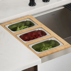 Workstation Kitchen Sink Serving Board Set with Rectangular Stainless Steel Bowls