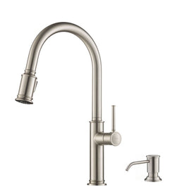 Sellette Single Handle Pull Down Kitchen Faucet with Deck Plate and Soap Dispenser