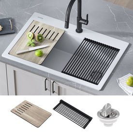 Bellucci Workstation 33" Single Bowl Granite Composite Drop-In Kitchen Sink with Accessories