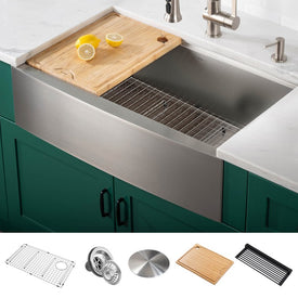 Kore Workstation 30" Single Bowl 16-Gauge Stainless Steel Apron-Front Kitchen Sink with Accessories (Pack of 5) - OPEN BOX